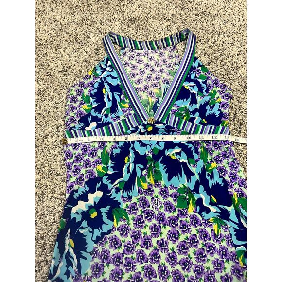 Roberto Cavalli Dress XL Floral Stripe Sleeveless‎ Purple Green Boho Y2K Resort - Picture 8 of 16